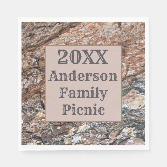 Rustic Tree Bark Annual Reunion Family Picnic Napkins (Front)