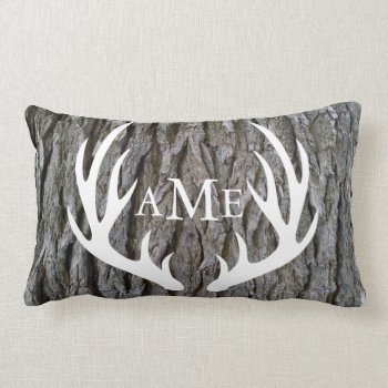 Rustic Tree Bark Country Deer Antlers Personalized Lumbar Pillow by GrudaHomeDecor at Zazzle