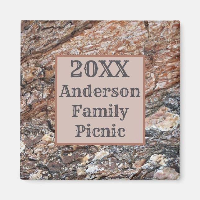 Rustic Tree Bark Family Picnic Annual Reunion Magnet (Front)