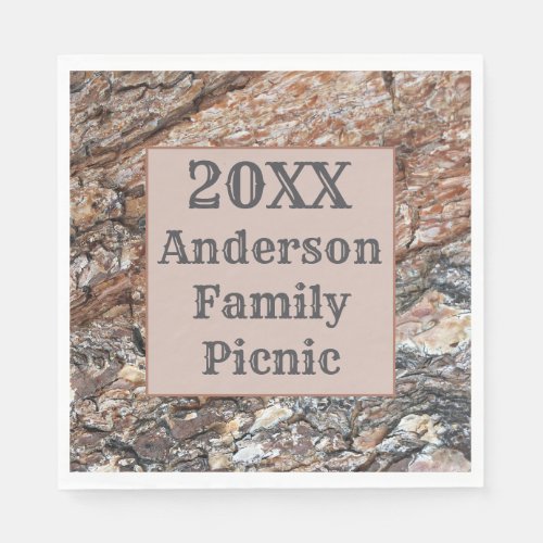 Rustic Tree Bark Family Picnic Annual Reunion Napkins