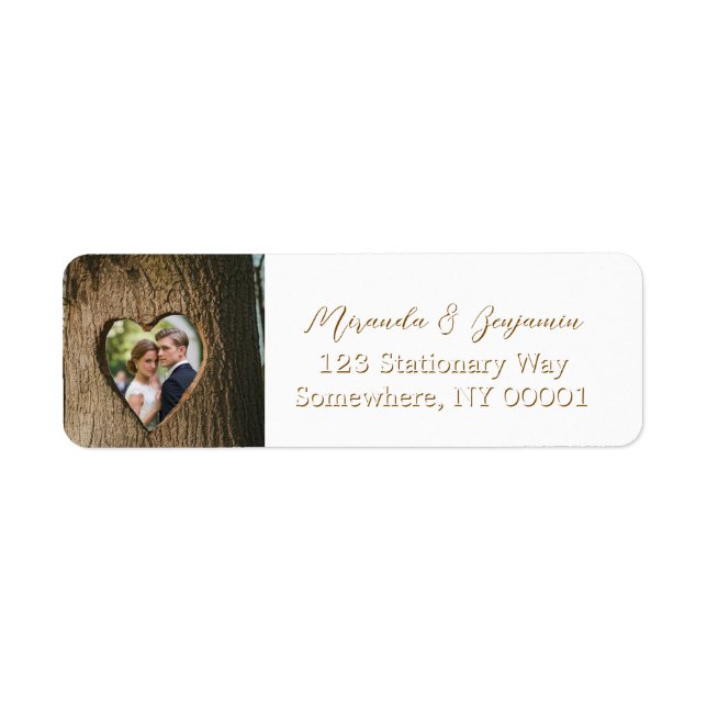Rustic Tree Bark Heart Photo Wedding Address Label (Front)