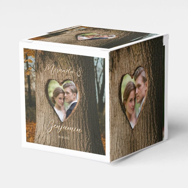 Rustic Tree Bark Heart Photo Wedding Favor Boxes (Front Side)