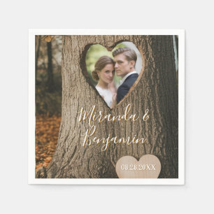 Rustic Tree Bark Heart Photo Wedding Napkins
