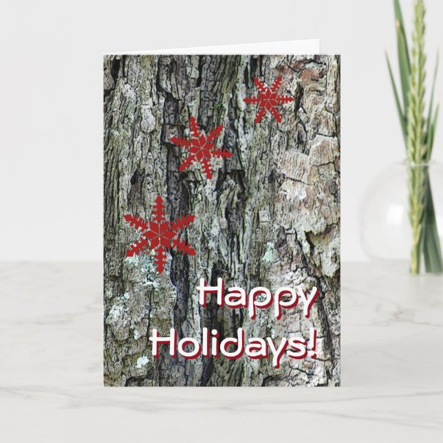 Rustic Tree Bark Holiday Greeting Card (Front)