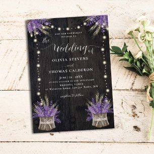 Rustic Tree Bark Lavender Wheat Lights Wedding Invitation