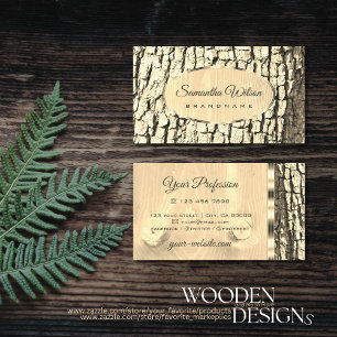 Rustic Tree Bark Light Wood Grain Oval Gold Border Business Card