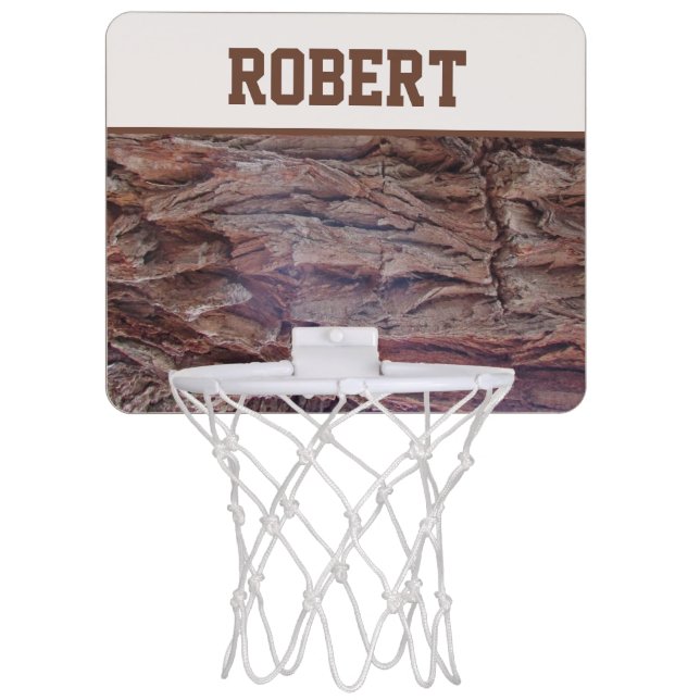 Rustic Tree Bark Photo Brown Abstract Nature Mini Basketball Hoop (Front)