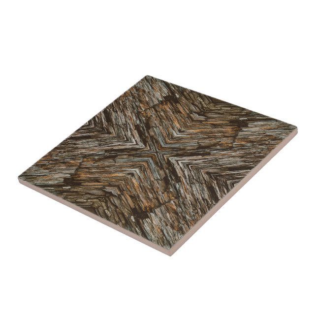 Rustic Tree Bark Photo Southwest Diamond Pattern Ceramic Tile (Side)