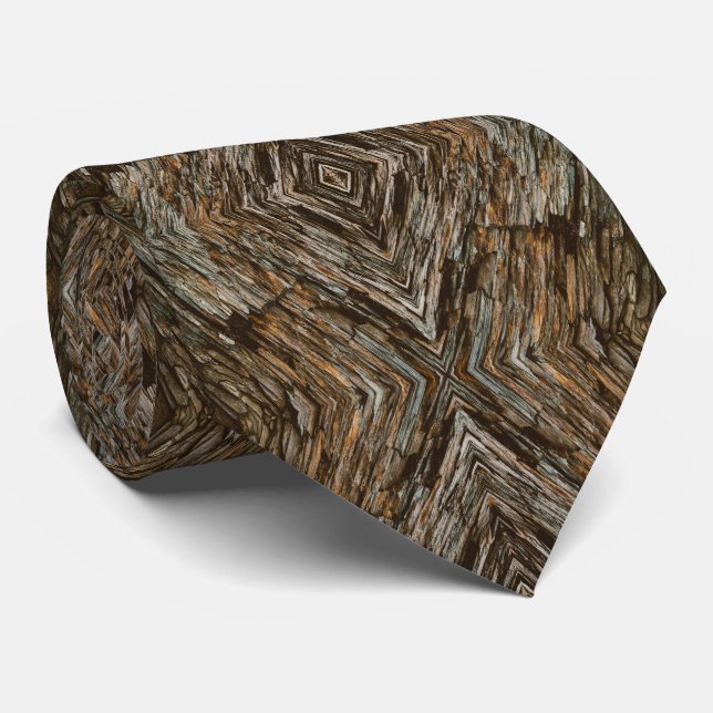 Rustic Tree Bark Photo Southwest Diamond Pattern Neck Tie (Rolled)
