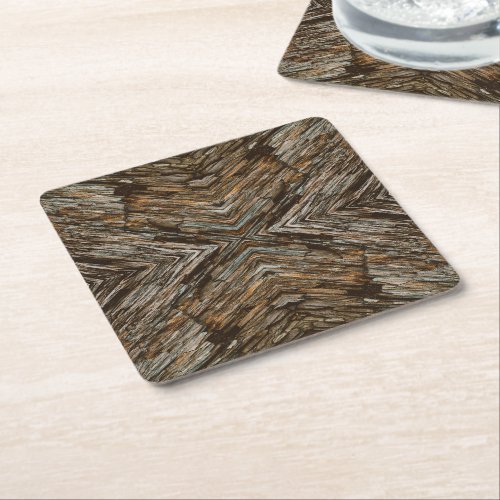 Rustic Tree Bark Photo Southwest Diamond Pattern Square Paper Coaster
