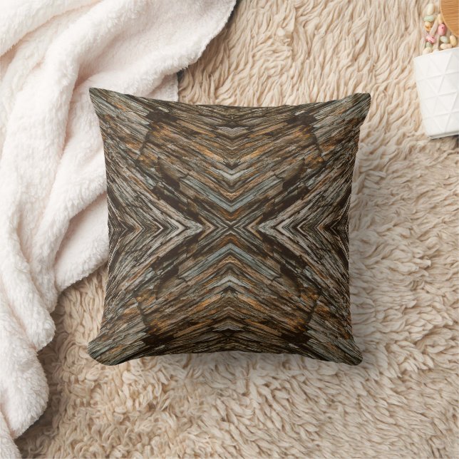 Rustic Tree Bark Photo Southwest Diamond Pattern Throw Pillow (Blanket)