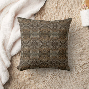 Rustic Tree Bark Photo Southwest Diamond Pattern Throw Pillow