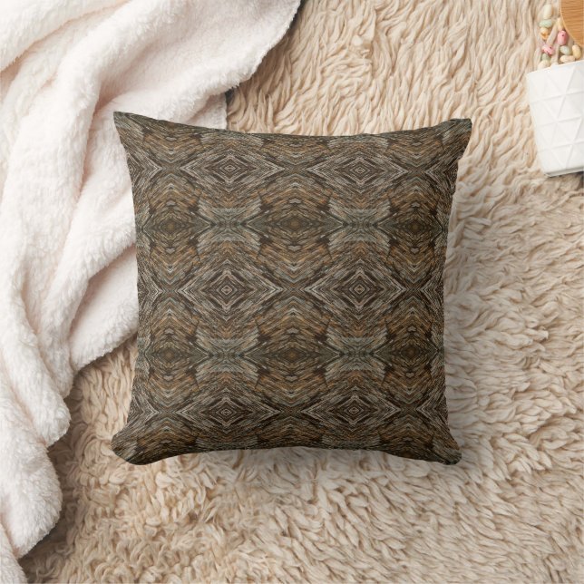 Rustic Tree Bark Photo Southwest Diamond Pattern Throw Pillow (Blanket)