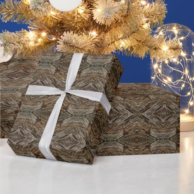 Rustic Tree Bark Photo Southwest Diamond Pattern Wrapping Paper (Holidays)