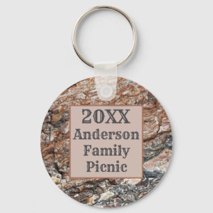 Rustic Tree Bark Reunion Summer Family Picnic Keychain