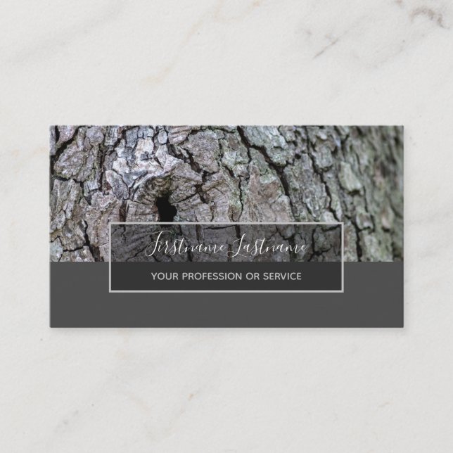 Rustic tree bark surface gray rectangle stripes bu business card (Front)