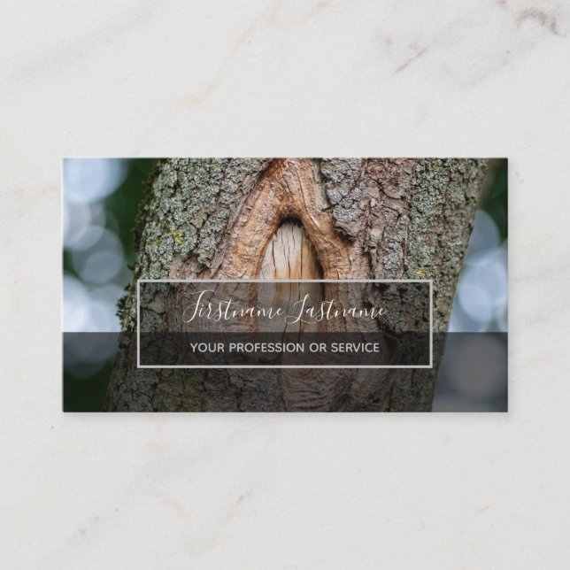 Rustic tree bark surface gray rectangle stripes bu business card (Front)