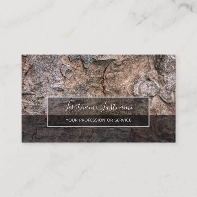 Rustic tree bark surface gray rectangle stripes business card (Front)