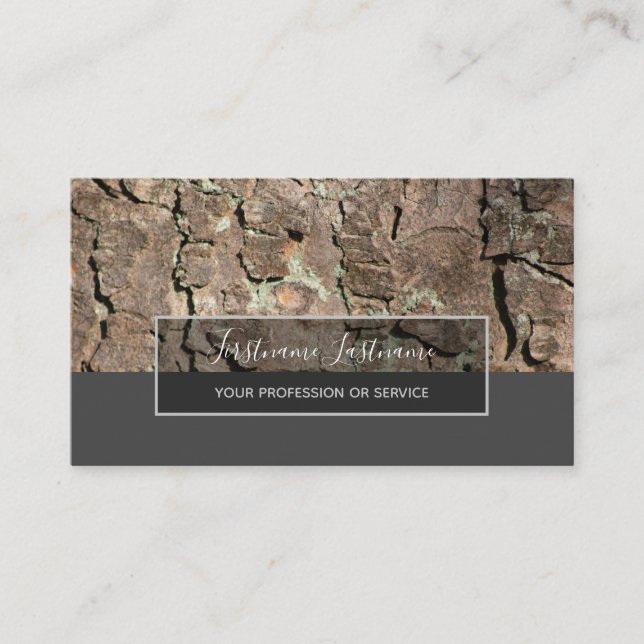 Rustic tree bark surface gray rectangle stripes business card (Front)