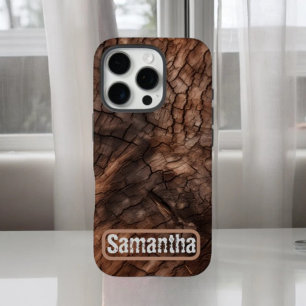 Rustic Tree Bark Texture Personalized iPhone 16 Pro Case