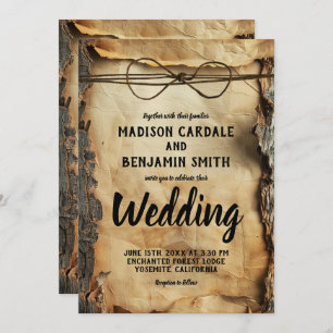 Rustic Tree Bark Vintage Parchment Paper Wedding Invitation