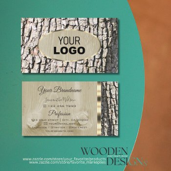 Rustic Tree Bark Wood Grain Oval Gold Border Logo Business Card by Your_Favorite at Zazzle