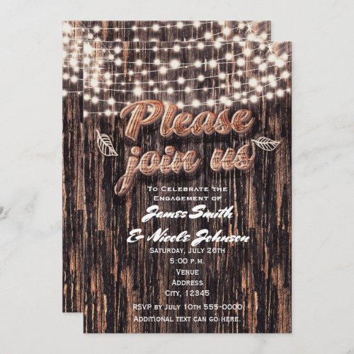 Rustic Tree Bark Wood  Lights Fall Invitations