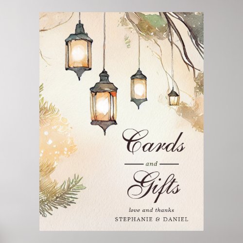 Rustic Tree Botanical Lantern Lights Cards Gifts Poster