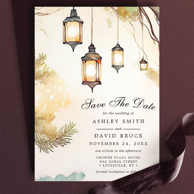 Rustic Tree Botanical Lantern Lights Save The Date (Creator Uploaded)