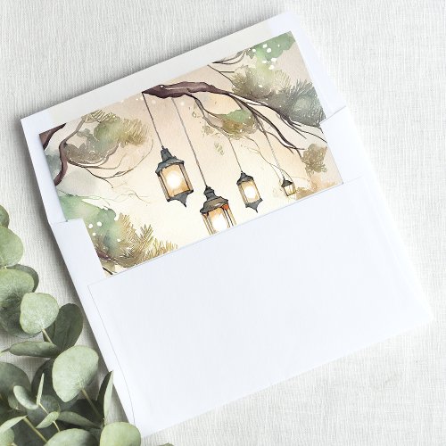 Rustic Tree Botanical Lantern Lights Wedding Envelope Liner