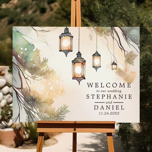 Rustic Tree Botanical Lantern Lights Wedding Foam Board (Creator Uploaded)