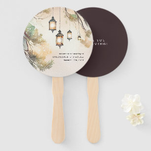 Rustic Tree Botanical Lantern Lights Wedding Hand Hand Fan