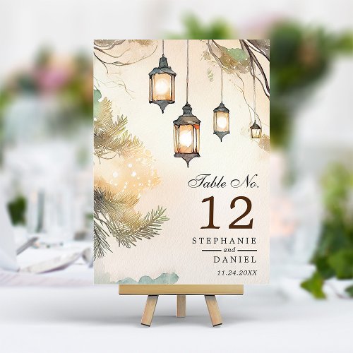 Rustic Tree Botanical Lantern Lights Wedding Table Number