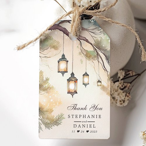 Rustic Tree Botanical Lantern Wedding Thank You Gift Tags