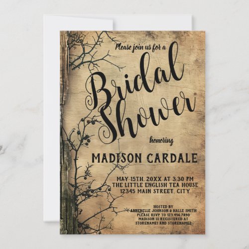 Rustic Tree Branch Vintage Brown Bridal Shower Invitation