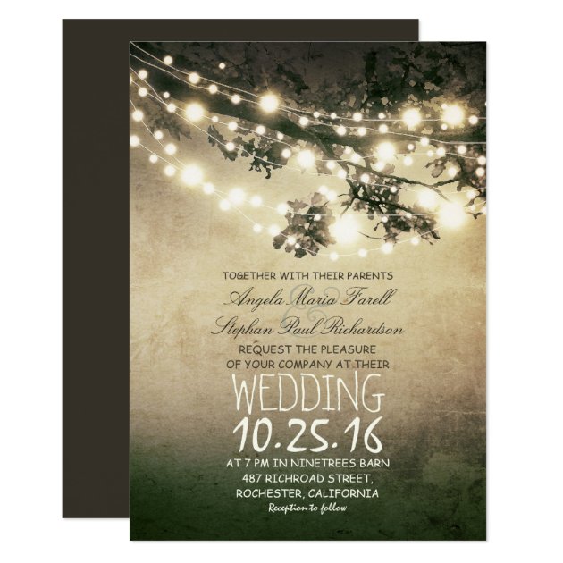 Rustic Tree Branches And Lights Elegant Wedding Invitation