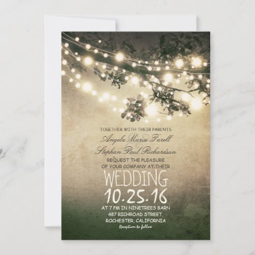 Rustic Tree Branches and Lights Vintage Wedding Invitation