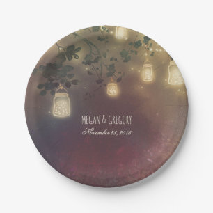 Rustic Tree Branches and Mason Jar Fireflies Paper Plates