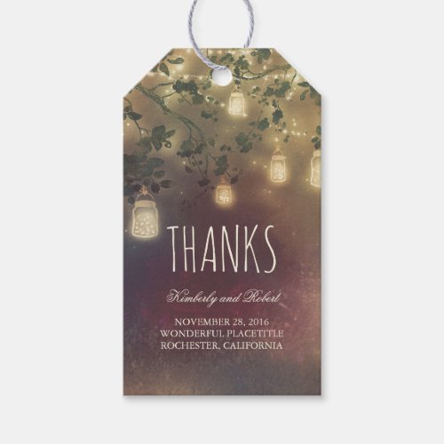 Rustic Tree Branches And Mason Jar Lights Gift Tags - Rustic country wedding tags with tree branches and mason jar string lights