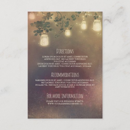 Rustic Tree Branches and Mason Jars Wedding Detail Enclosure Card - Rustic country mason jar branches wedding insert for directions, accommodations and other guest information