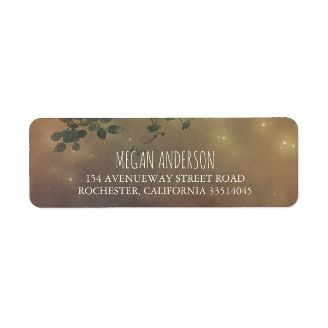 Rustic Tree Branches and String Lights Wedding Label (Front)