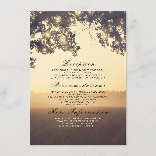 Rustic Tree Branches Dreamy Wedding Details Insert - Rustic country tree branches and string lights wedding information - guest cards