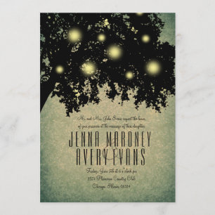 Rustic Tree Branches Glowing Lights Wedding Invitation