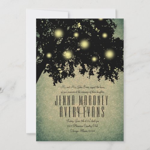 Rustic Tree Branches Glowing Lights Wedding Invitation