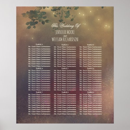 Rustic Tree Branches Wedding Seating Chart - Fireflies and tree branches rustic country wedding seating chart - seating plan