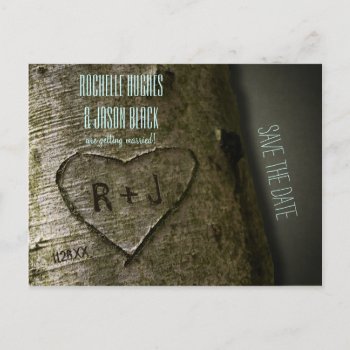 Rustic Tree Carve -- Save The Date Postcard by Trifecta_Designs at Zazzle