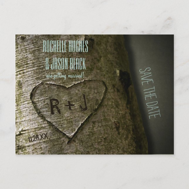 Rustic Tree Carve -- Save the Date Postcard (Front)
