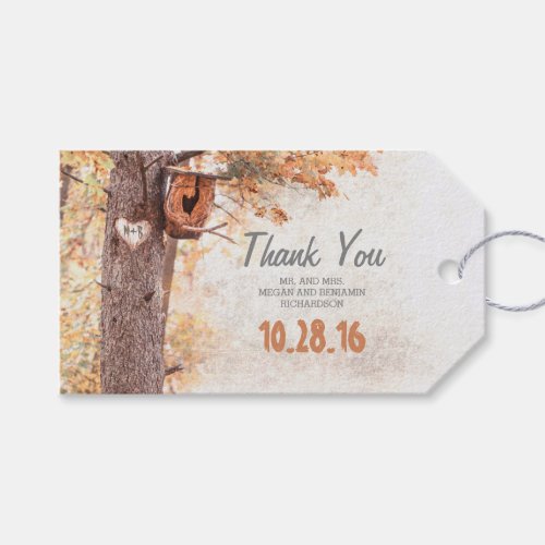 Rustic Tree Carved Heart Fall Wedding Gift Tags