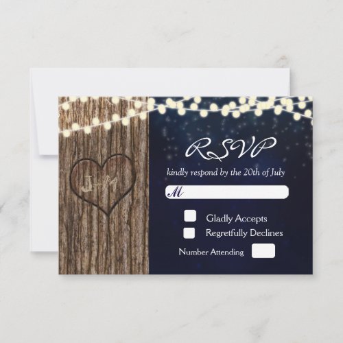 Rustic Tree Carved Heart Night Wedding RSVP Card