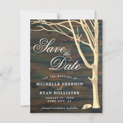 Rustic Tree Dark Wood Script Save The Date